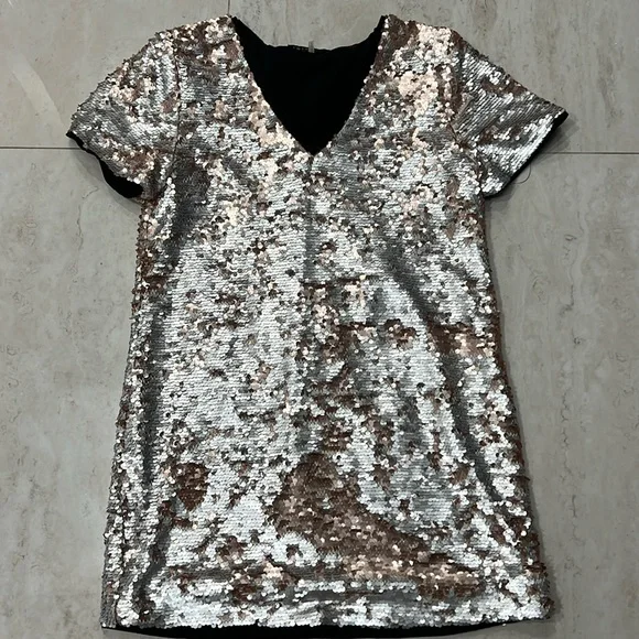 1.state sequin dress 1. State Women's Metallic Scoop Neck Shift Dress - Antique Bronze